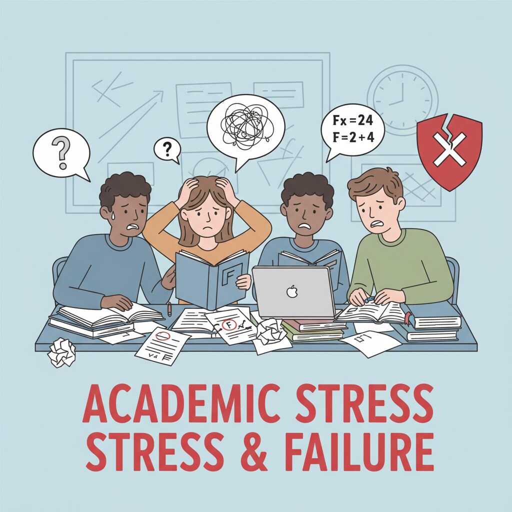 A group of students looking worried while discussing academic problems, highlighting the stress associated with academic failure. Students discussing academic failure