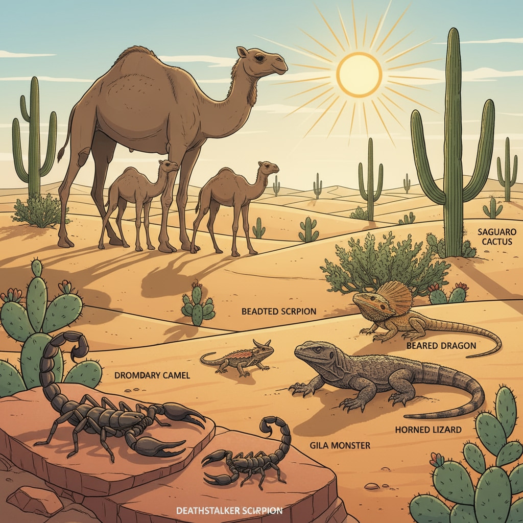 Desert animals showcasing their adaptation, evolutionary traits, and survival mechanisms in their natural habitat