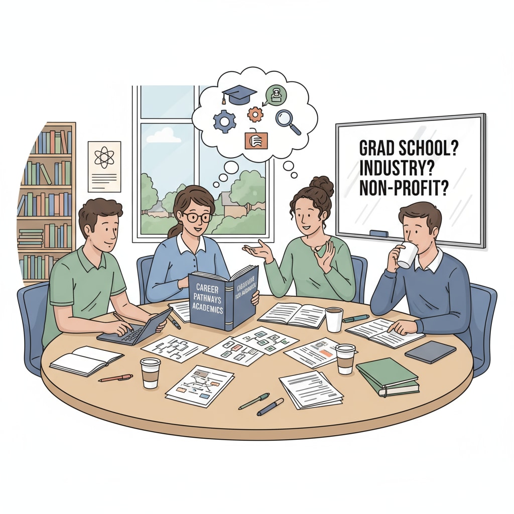 Teaching assistants discussing their career plans for MAT programs