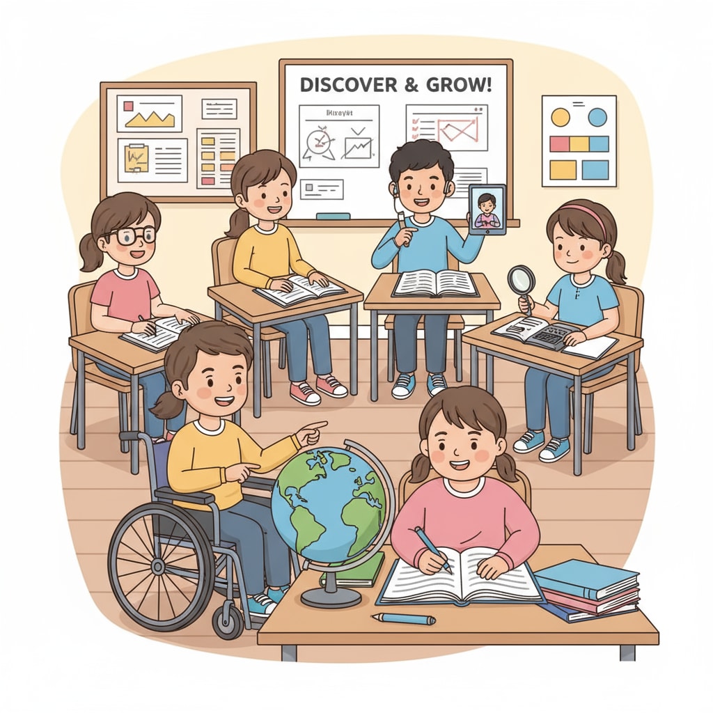 A group of students with disabilities are in a classroom, actively participating in learning activities. They are showing their enthusiasm for education despite potential difficulties. Students with disabilities in a special education classroom during a time of potential educational threat due to government shutdown