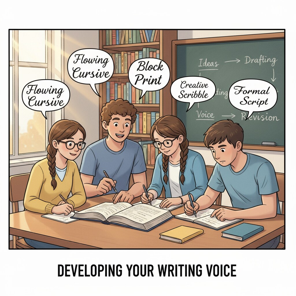 Students in a classroom discussing a book, related to novel writing, character writing styles, and educational background