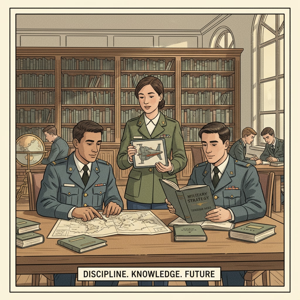 A group of students in a military school library looking at various educational materials Students in a military school library accessing LGBTQ+ and other educational resources