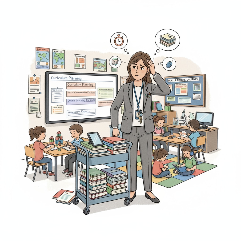 K12 educator facing additional work responsibilities in the classroom