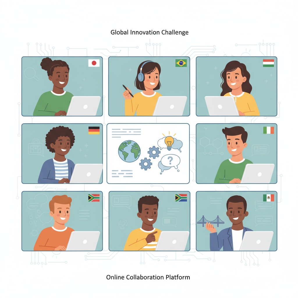 A group of international students are actively involved in an online extracurricular activity, with their faces visible on the screens as they interact and collaborate. International students participating in online extracurricular activities for university applications and scholarships