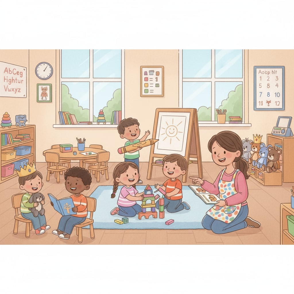 A group of preschool children happily playing in a classroom, representing the early childhood education environment Preschool children in a classroom, highlighting early childhood education and the context of the gifted program debate