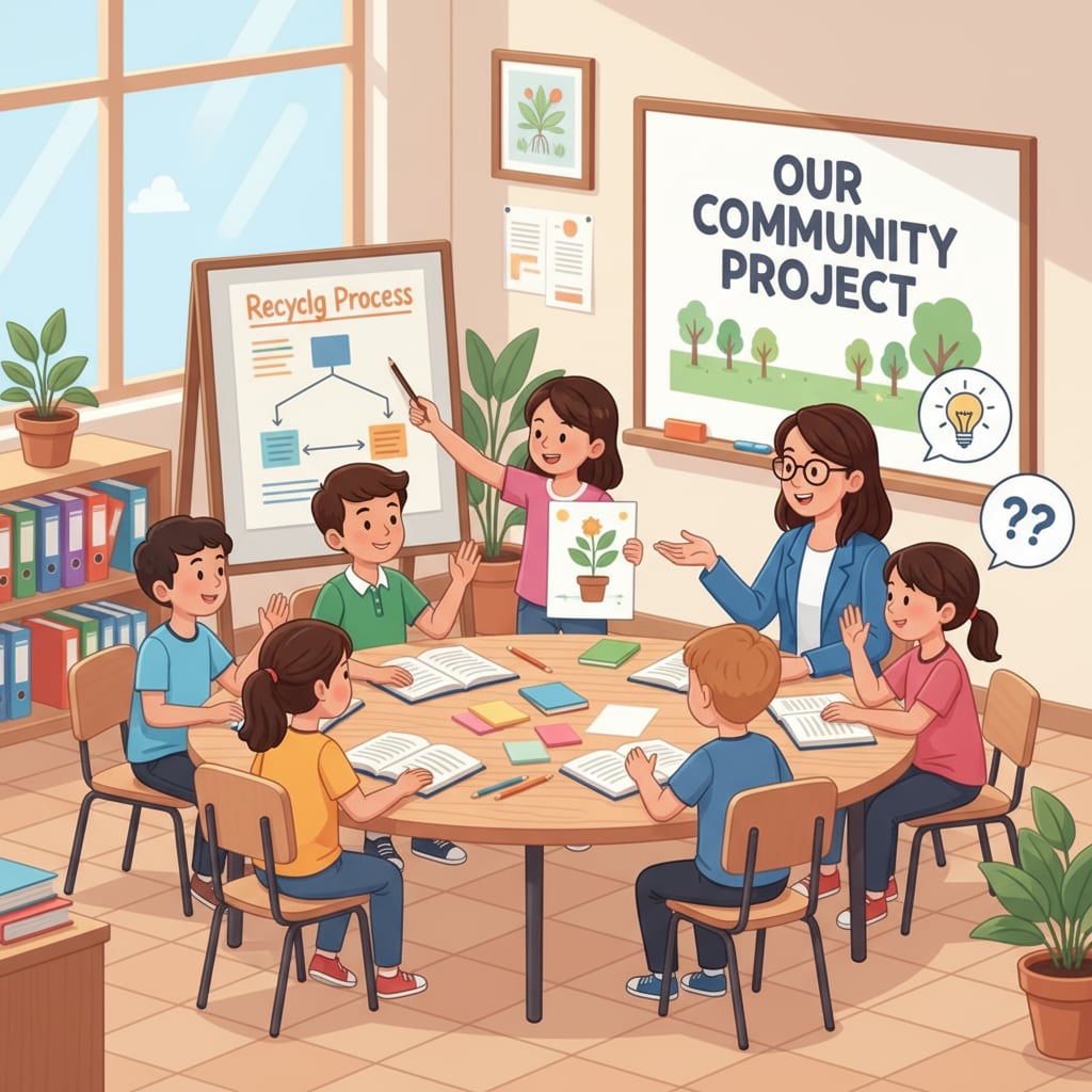 In a classroom of a public school, students are actively engaged in a group activity. They are discussing a topic, sharing ideas, and working together under the guidance of the teacher. Students actively participating in a classroom activity in a public school during a school visit for educational choice