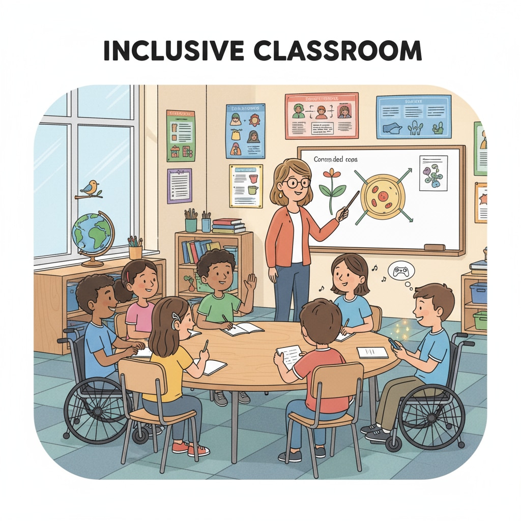 A group of 7th grade students in an inclusive education classroom, some listening intently while others seem distracted. 7th grade students in inclusive education classroom facing challenges with following instructions