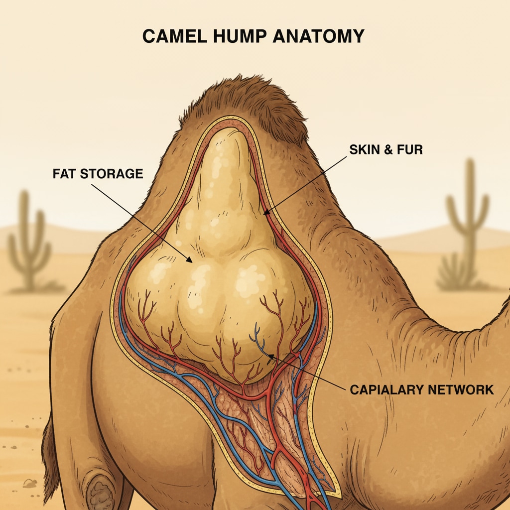 A close-up of a camel's hump A camel's hump which is an important adaptation for survival in the desert