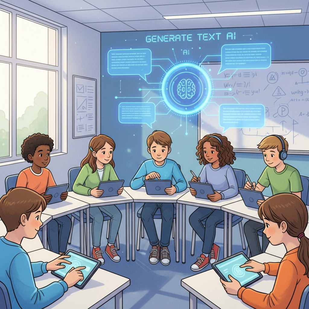 Students using digital devices to write, with an AI writing tool interface faintly visible in the background Students using digital devices with AI writing tools in the context of AI detectors, manual input, and rewriting tools