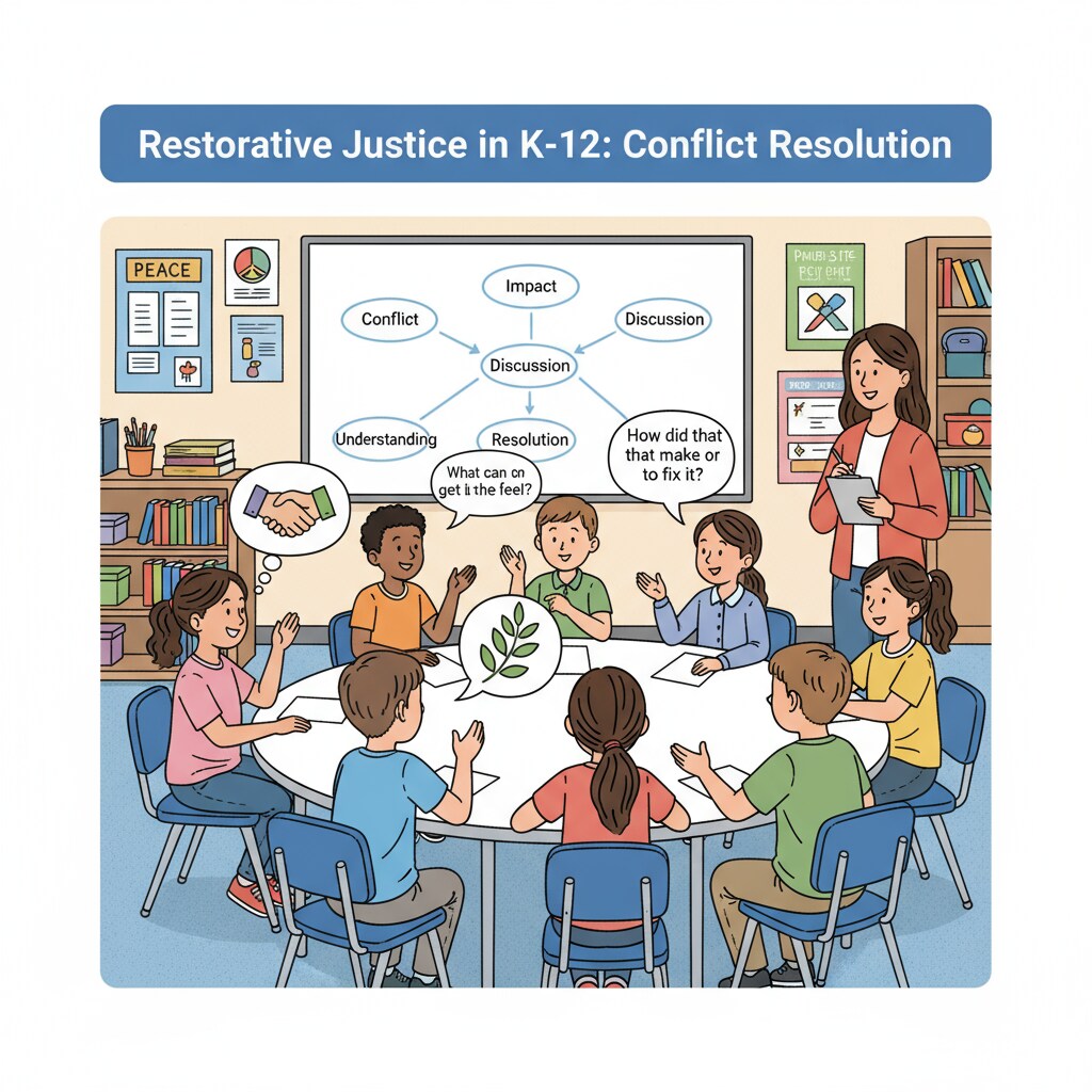 Students participating in a restorative justice activity in a K12 school classroom