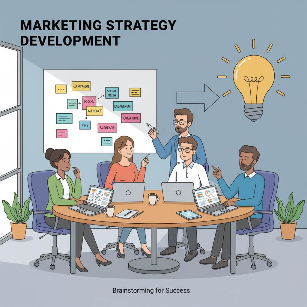 Marketing team brainstorming ideas relevant to business education, career planning, and higher learning