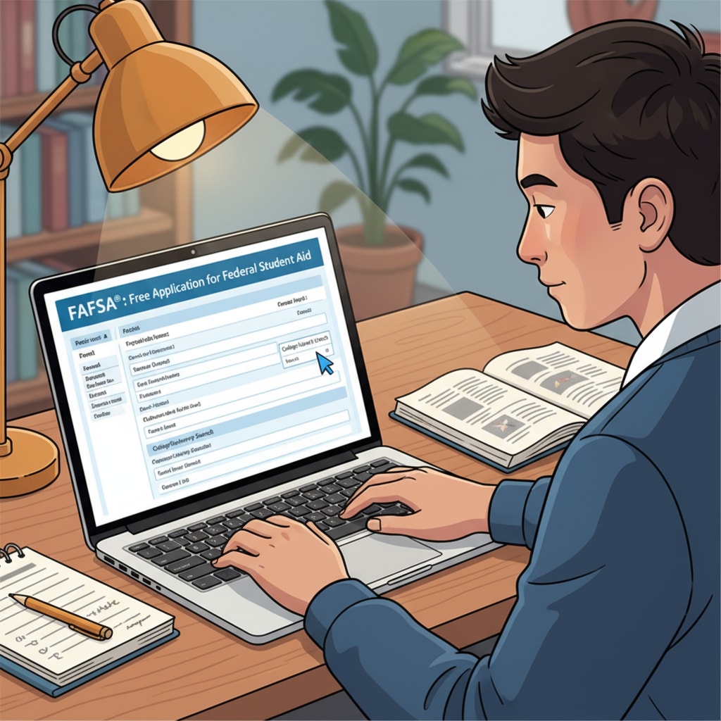 A close-up of a student sitting at a desk, typing on a laptop and carefully filling out the FAFSA form on the screen. A student carefully filling out the FAFSA form