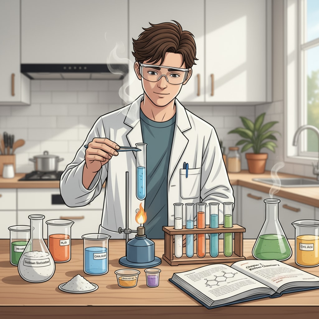 Student conducting a chemistry experiment related to online learning and its connection to the health field
