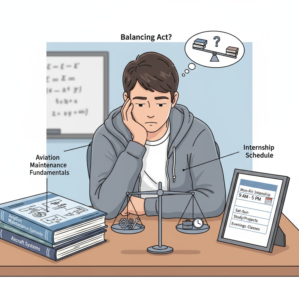 A K12 student attempting to balance aviation maintenance internship working hours with academic studies.