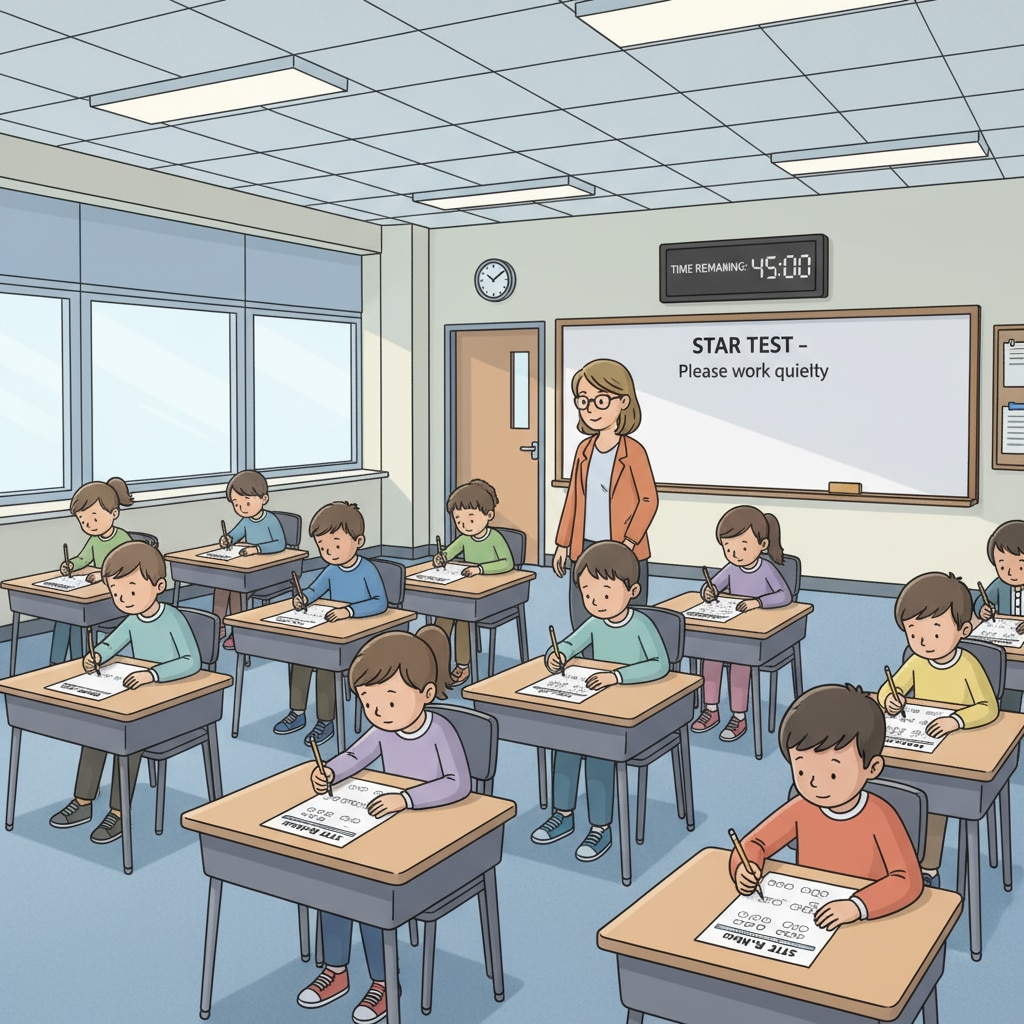 Students taking a STAR test to determine their academic performance and percentile rankings.