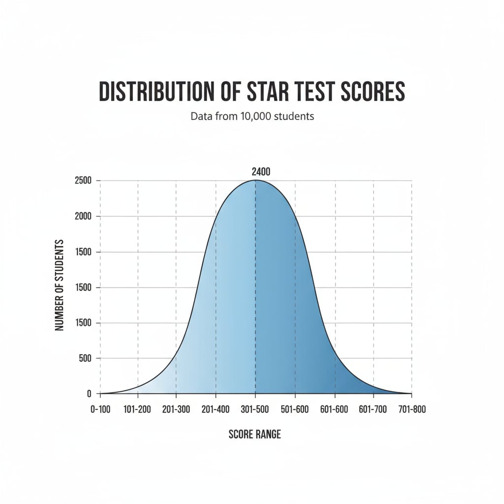 Graph showing the distribution of STAR test scores to understand student performance and percentile rankings.