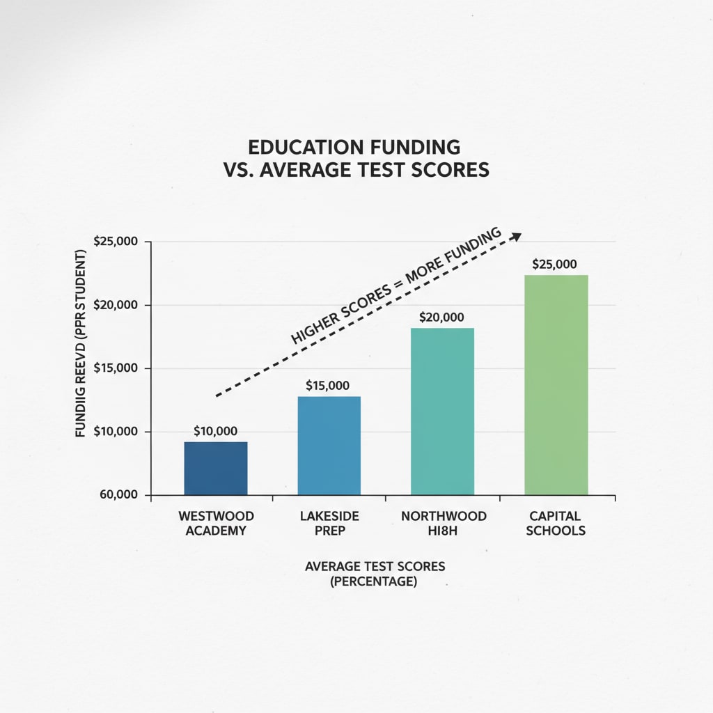 Graph showing the link between education funding and test scores in the context of 