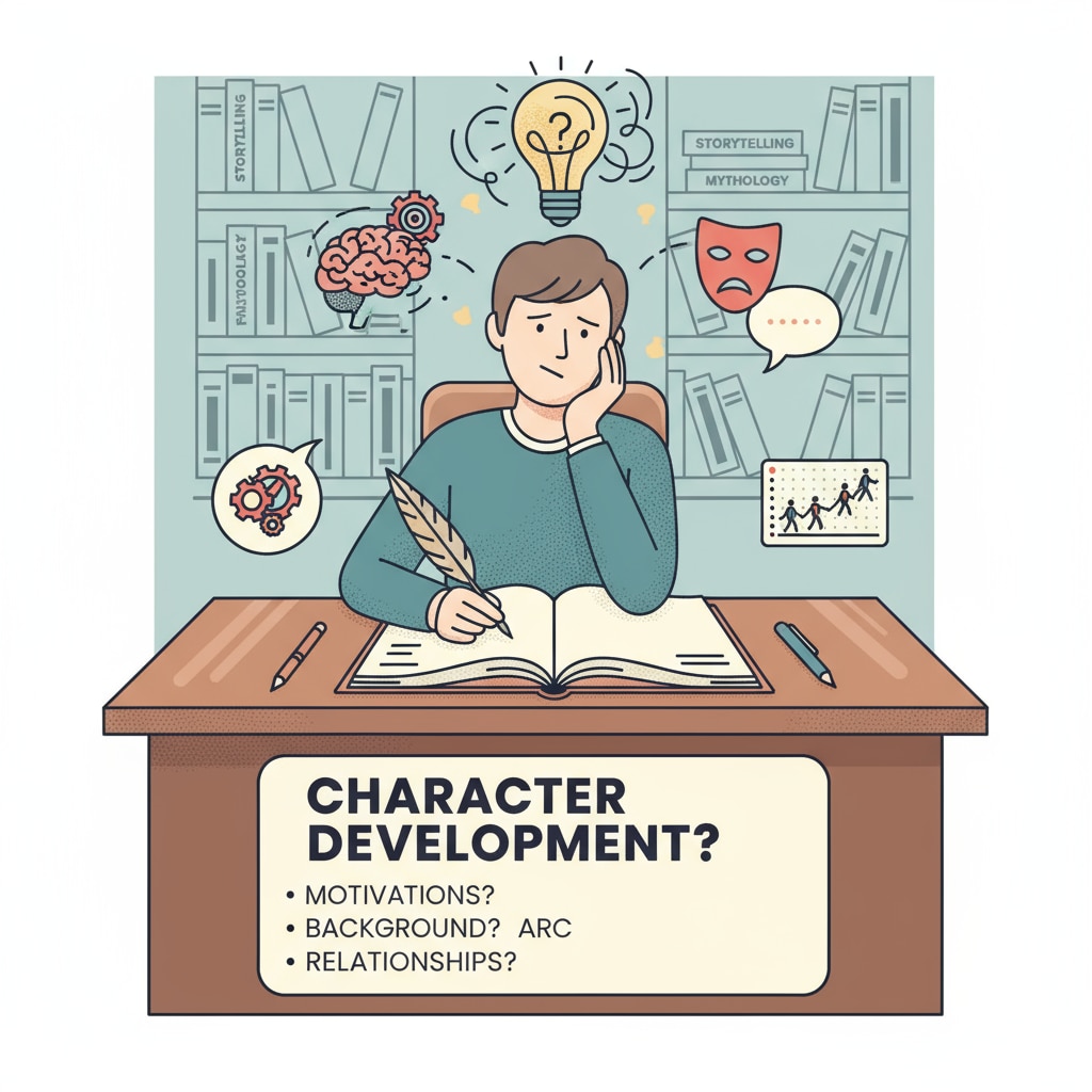 A person sitting at a desk, thinking about how to write a character with limited education A person thinking about creating a character with limited education in novel writing