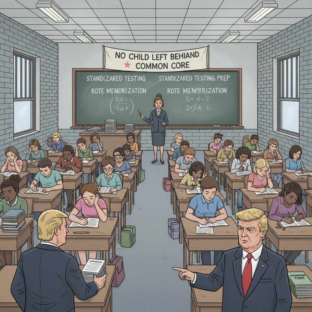A classroom scene with students, indicating the education system targeted by the Trump administration's reforms. Classroom scene related to Trump administration education reform