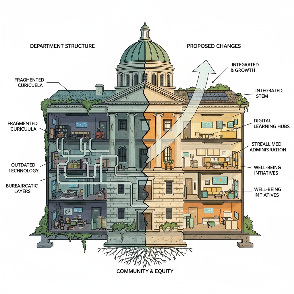 A building representing the Department of Education, highlighting the potential changes proposed. Building of the Department of Education in the context of Trump administration education reform