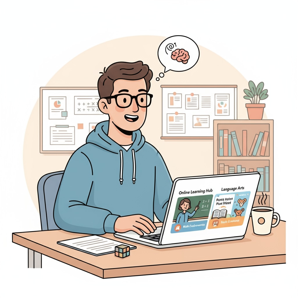 ADHD adult using a laptop to access online learning resources for basic education review ADHD adult accessing online learning resources for basic education