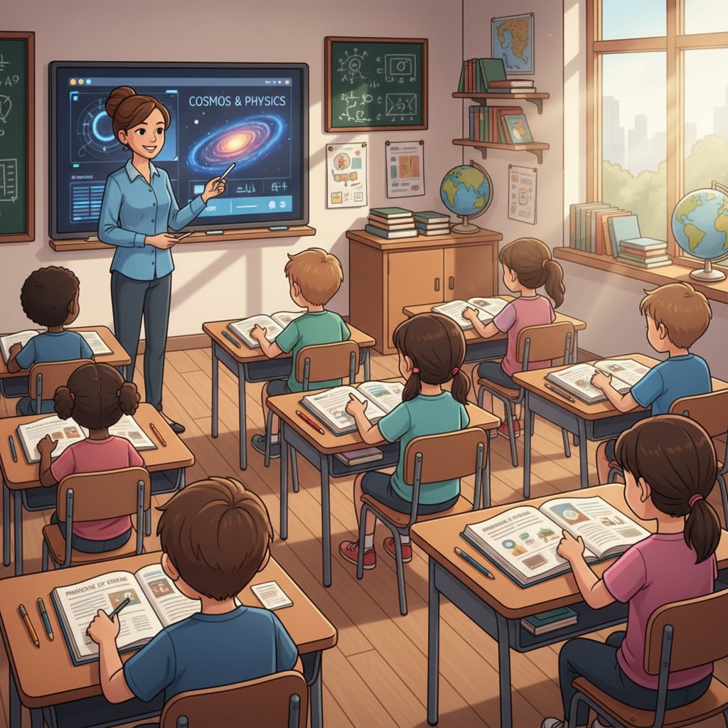 A classroom setup with modern technology and traditional teaching tools