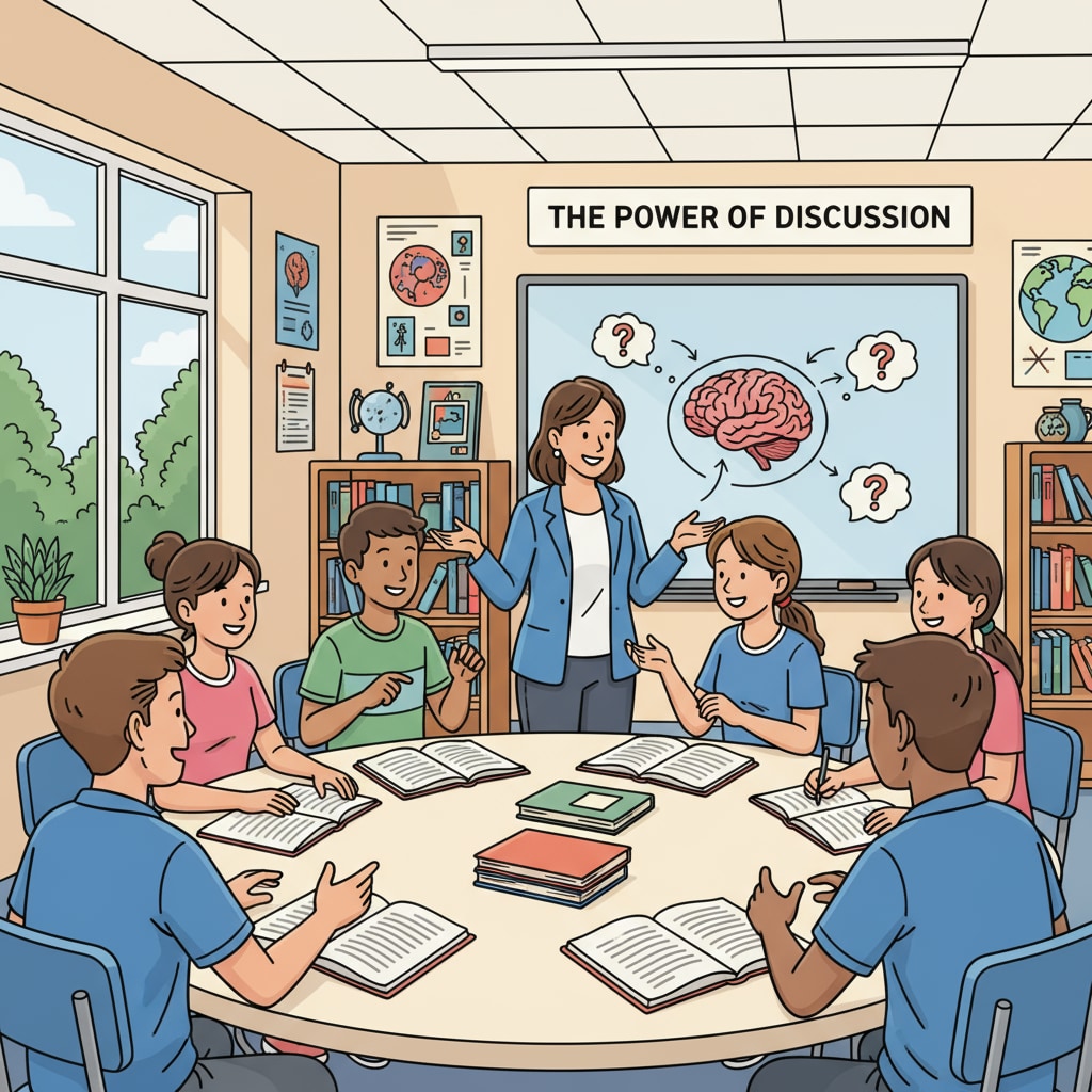 A group of students in a classroom, actively participating in a discussion, representing the learning environment of returning to school Students in a classroom, an example of the experience of returning to school for educational enhancement