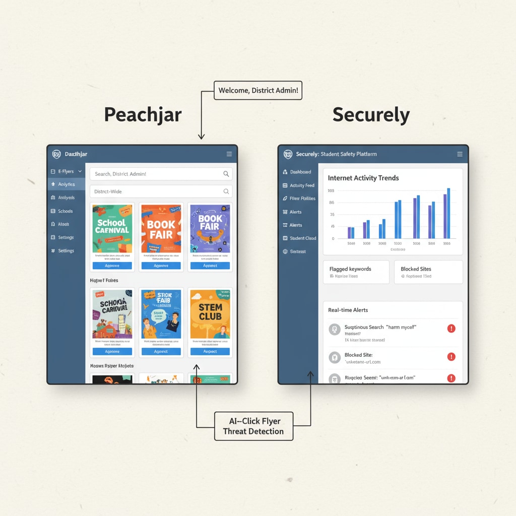 Interfaces of Peachjar and Securely related to school accounts