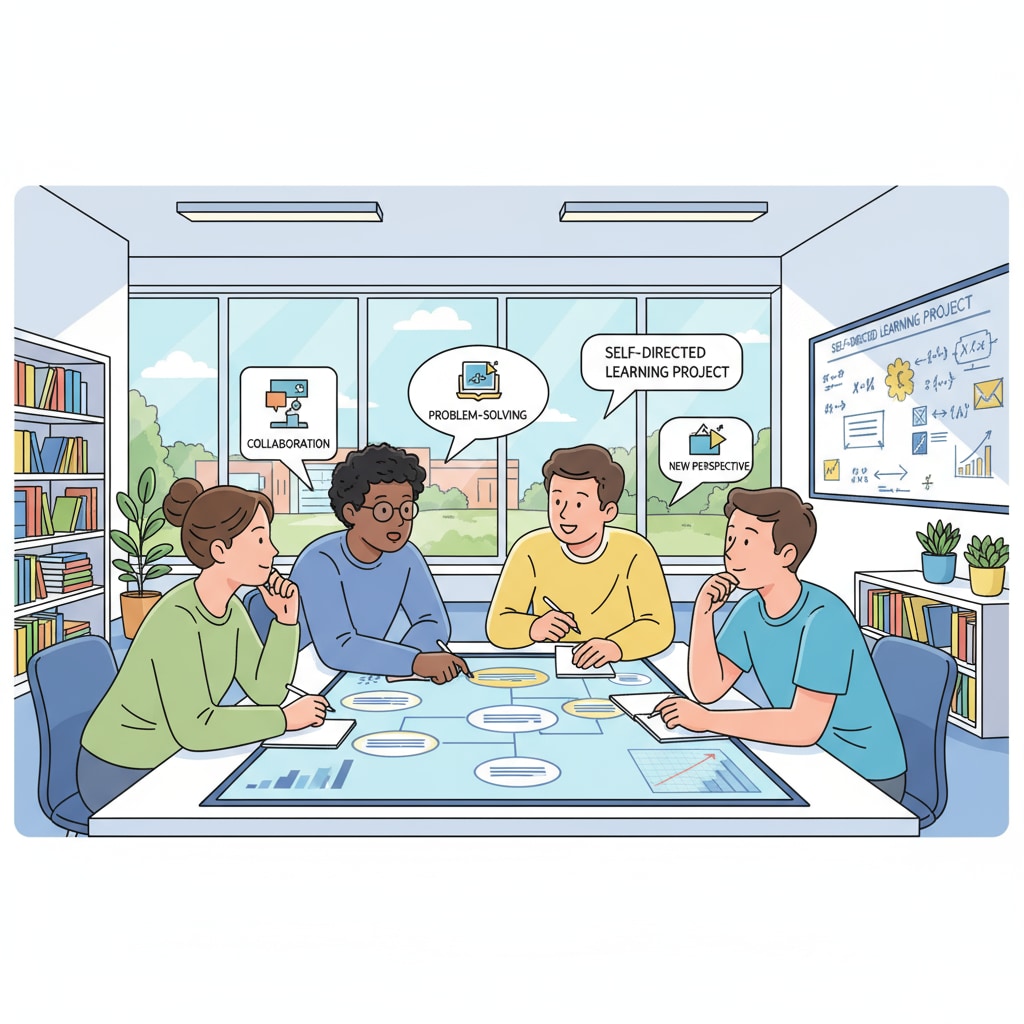 A group of students are actively engaged in a discussion in a modern classroom. They are sharing ideas and learning from each other, which represents the active nature of self - directed learning in an educational setting. Students engaged in self - directed learning in a classroom