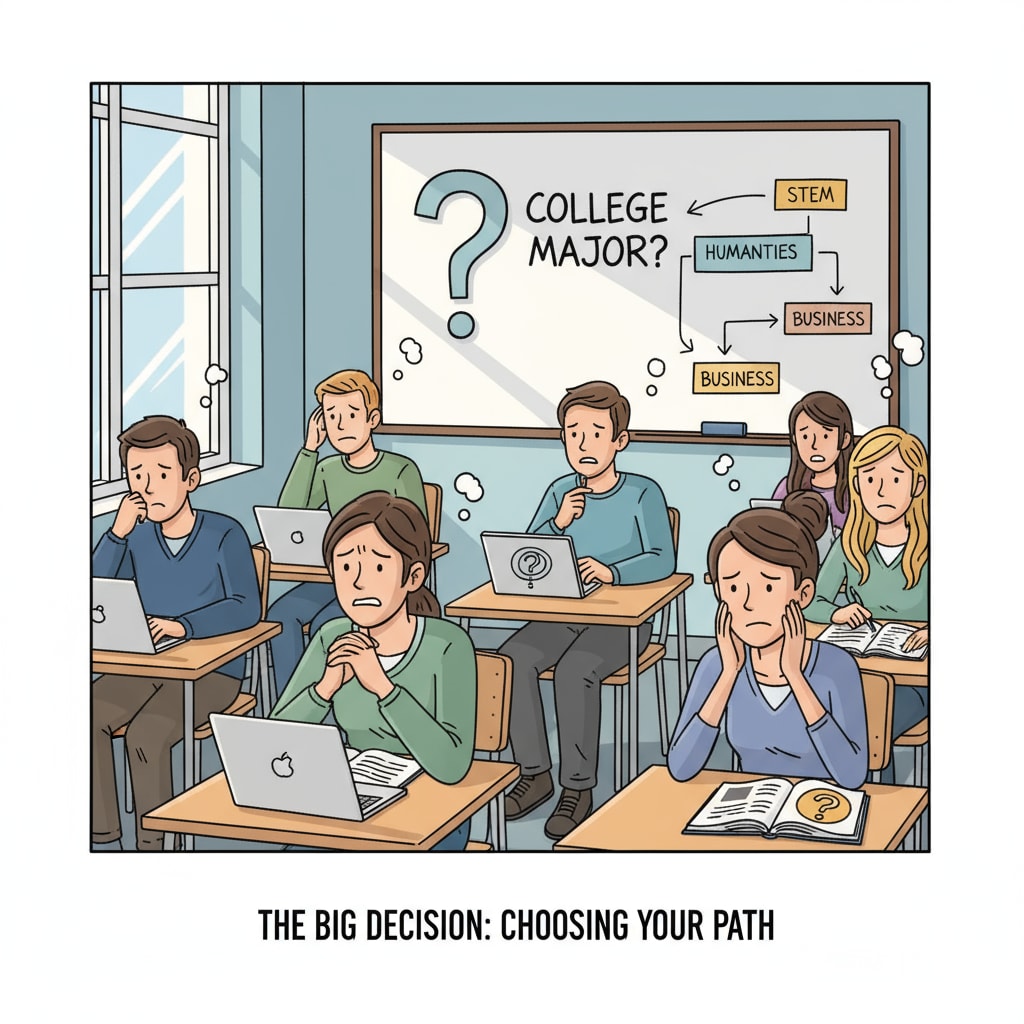 Students in a classroom showing concerns about college major choices related to career planning