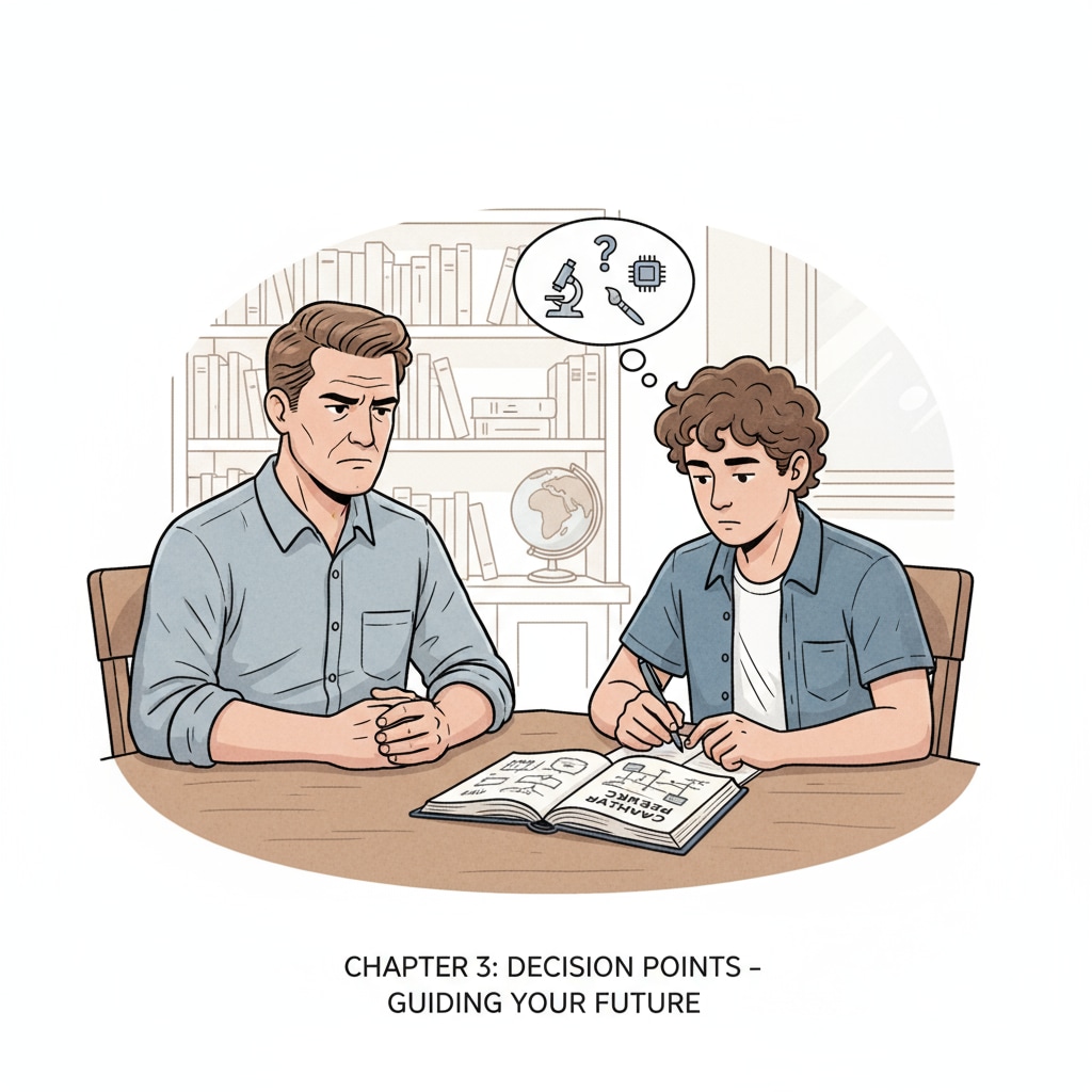 A father and son having a conversation about career choices, with a hint of military pressure in the air