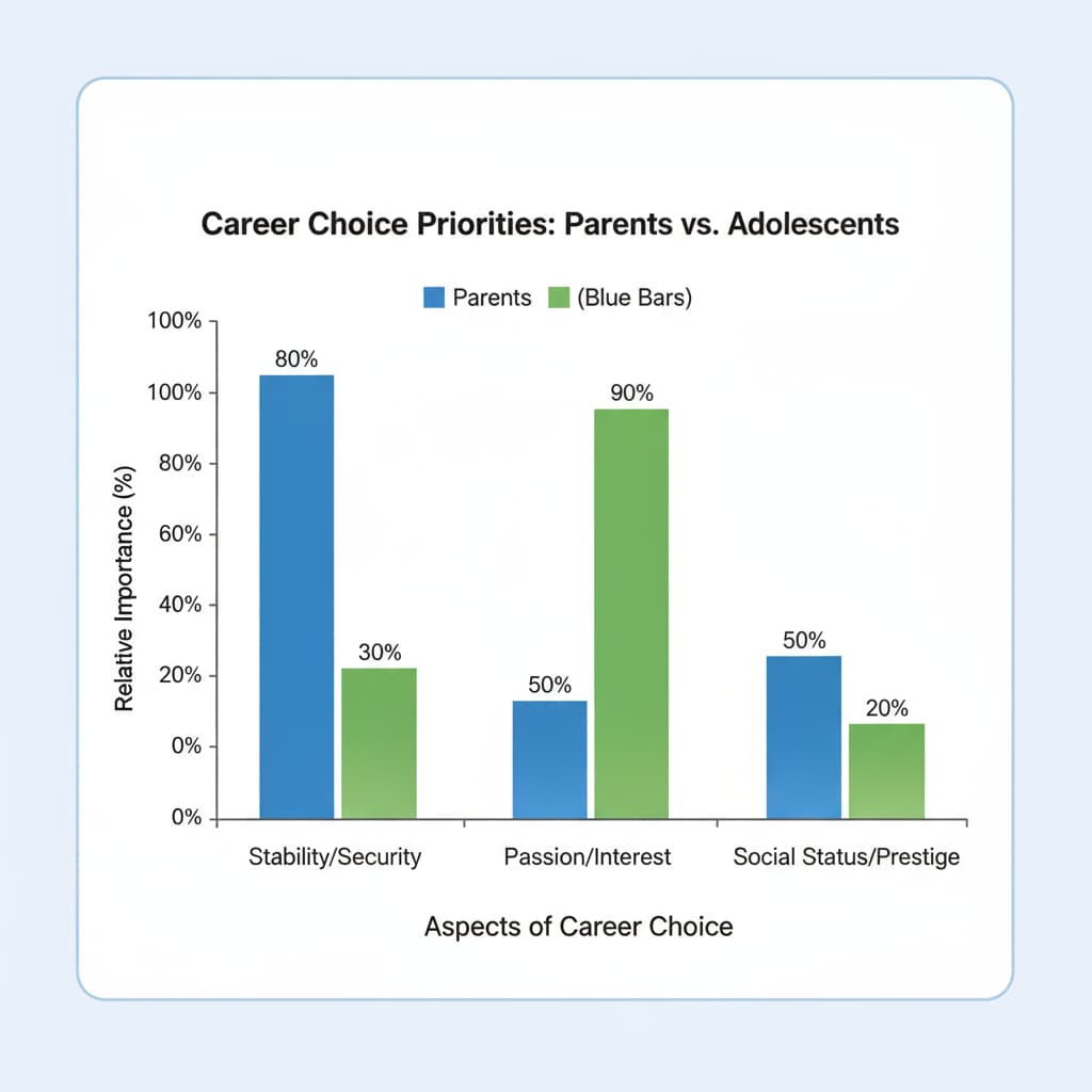 A graph depicting the different priorities of parents and adolescents in career choices, including those related to military careers