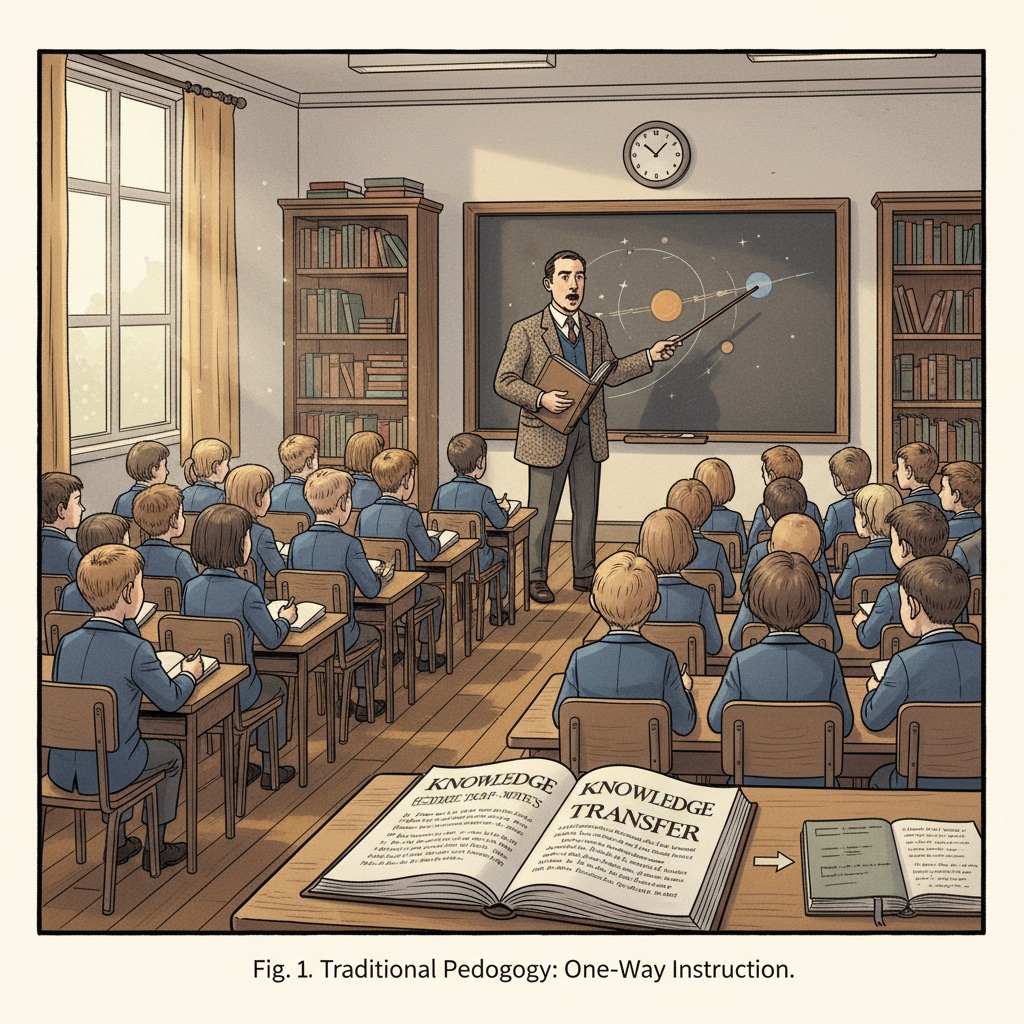 A traditional classroom setup where the focus on obedience may be suppressing curiosity.