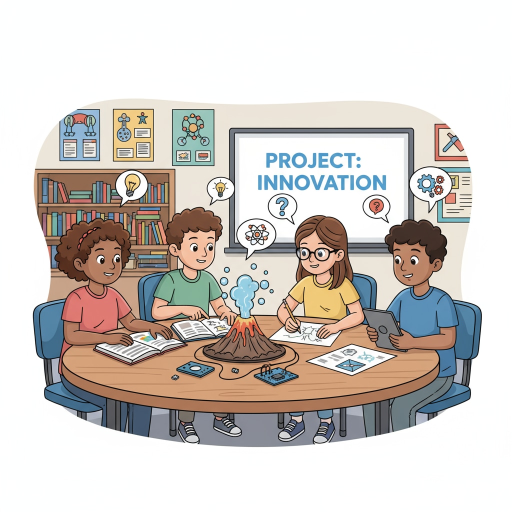 A group of middle school students are collaborating on a project, discussing ideas and sharing tasks. Middle school students collaborating on a project to develop soft skills for workplace readiness.