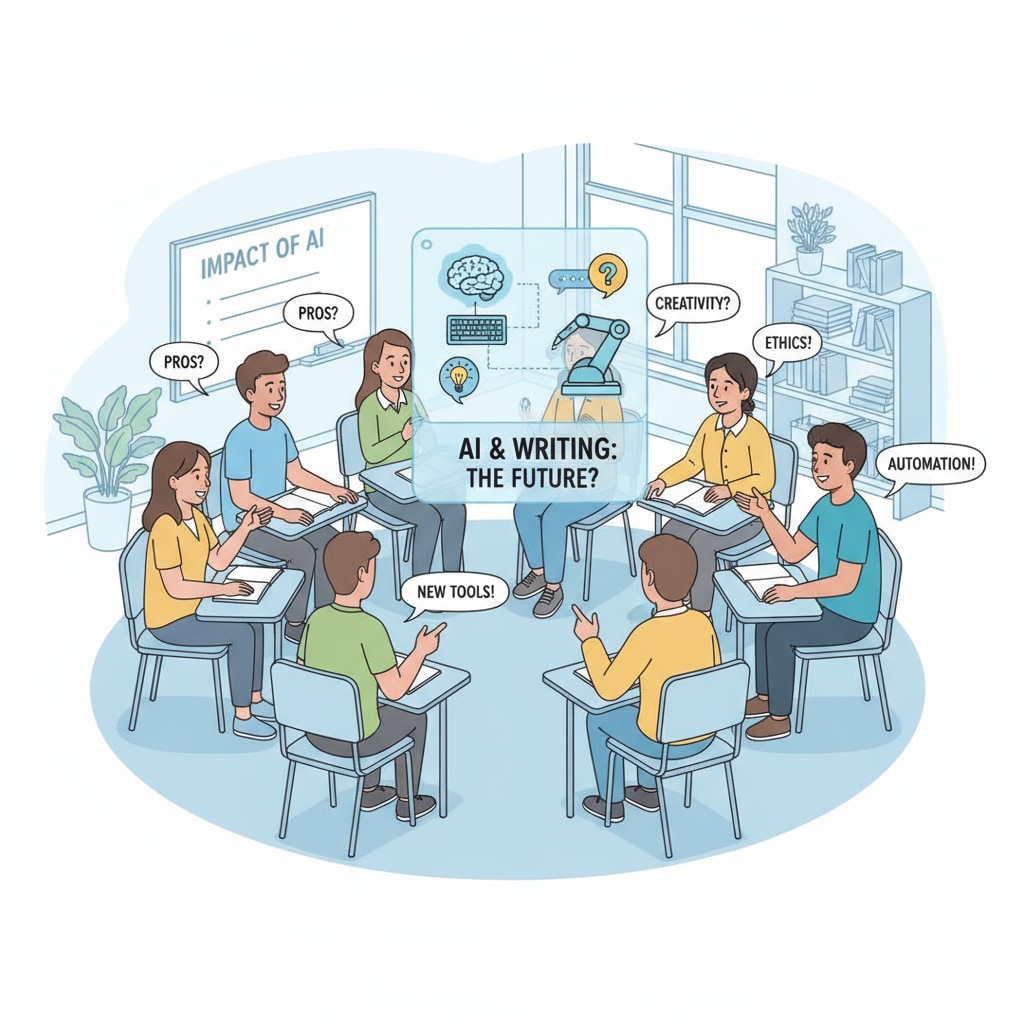 Classroom discussion on AI writing, related to authenticity and writing instruction