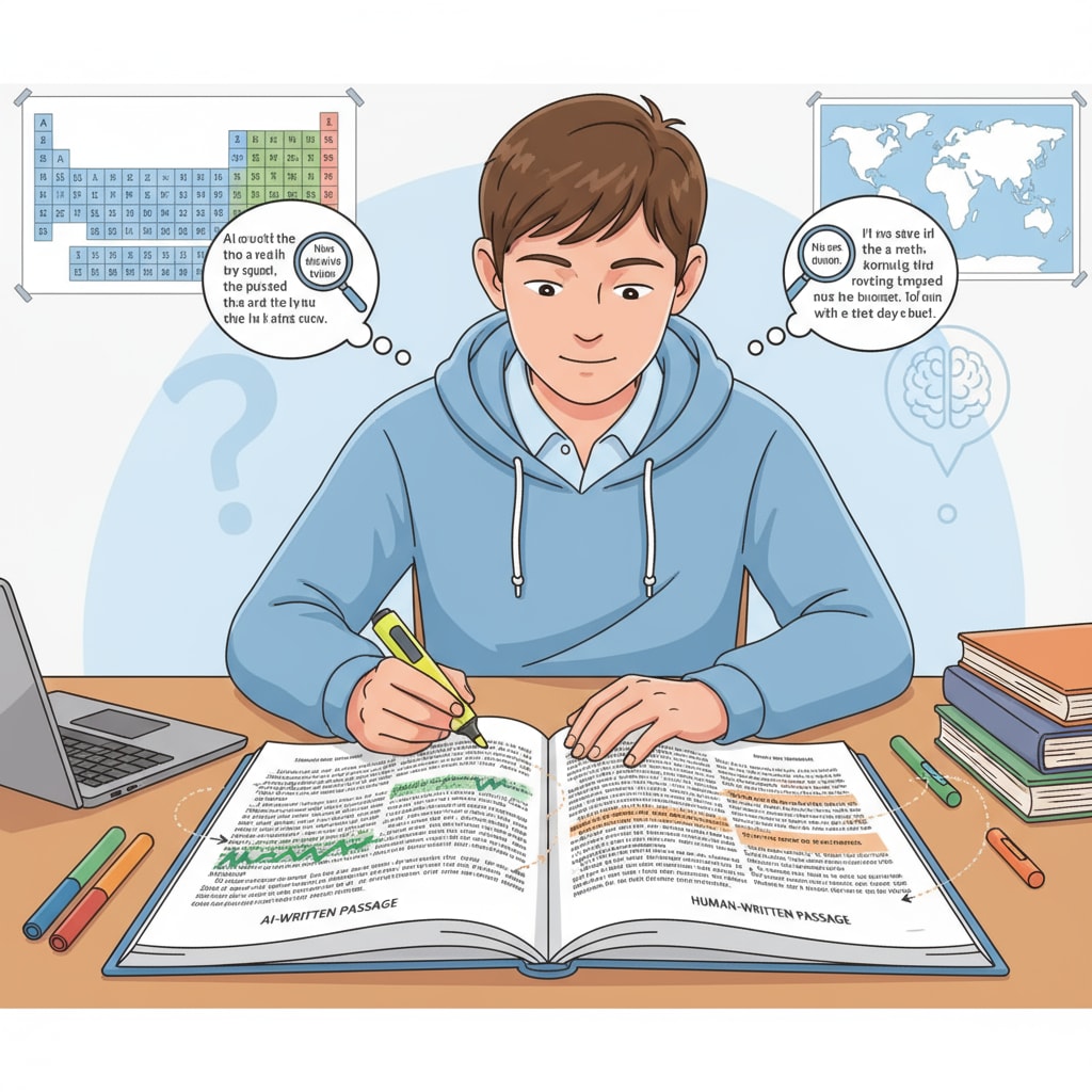 Student comparing AI and human writing for authenticity and writing instruction