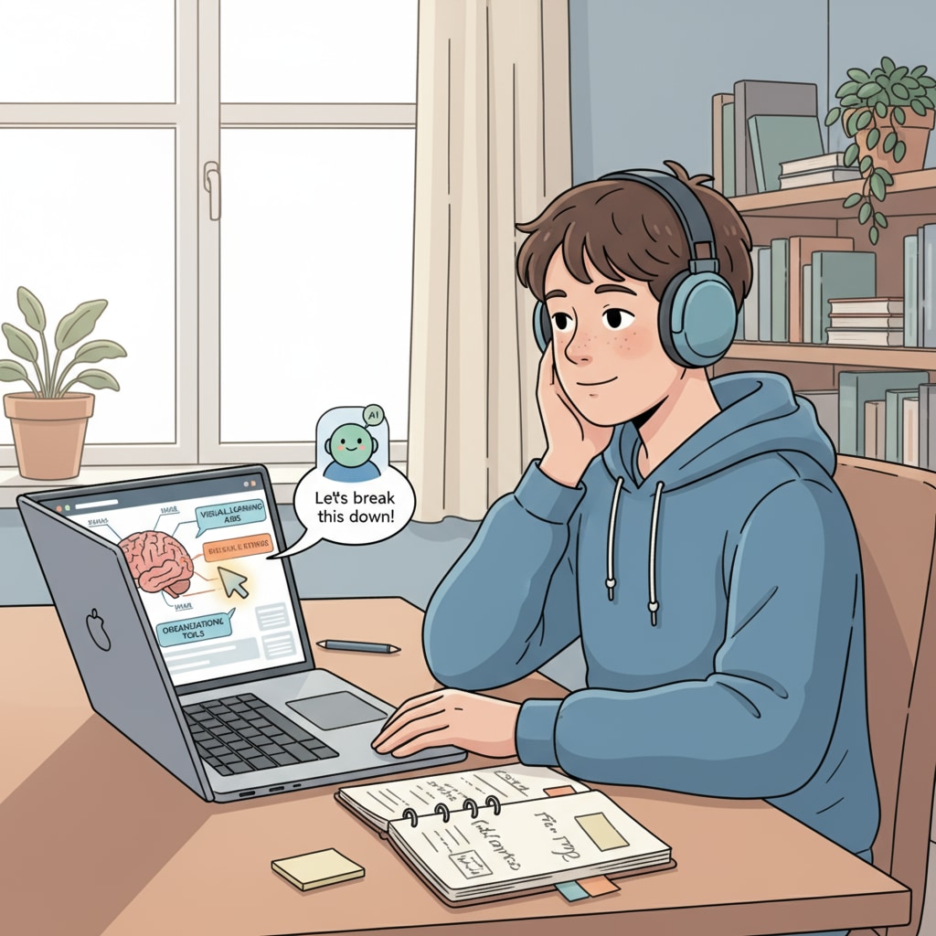 A student with autism spectrum disorder is sitting at a desk, studying with the help of a laptop at home. This represents the situation of students on the autism spectrum seeking academic help. A student with autism spectrum disorder studying at home to get academic help