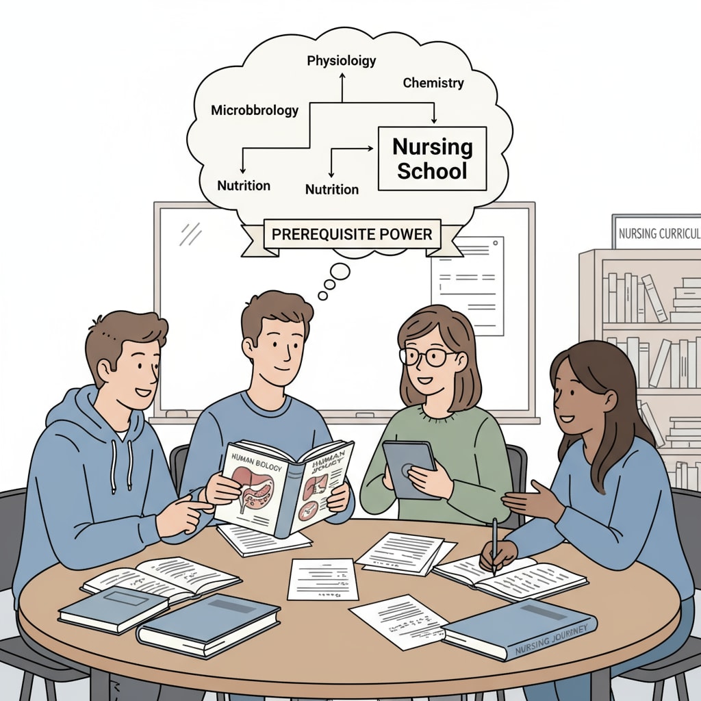 A group of students are engaged in a discussion about nursing prerequisite courses, with books and papers on the table. This shows the importance of these courses in the nursing education journey. Group of students discussing nursing prerequisite courses for FAFSA - related education
