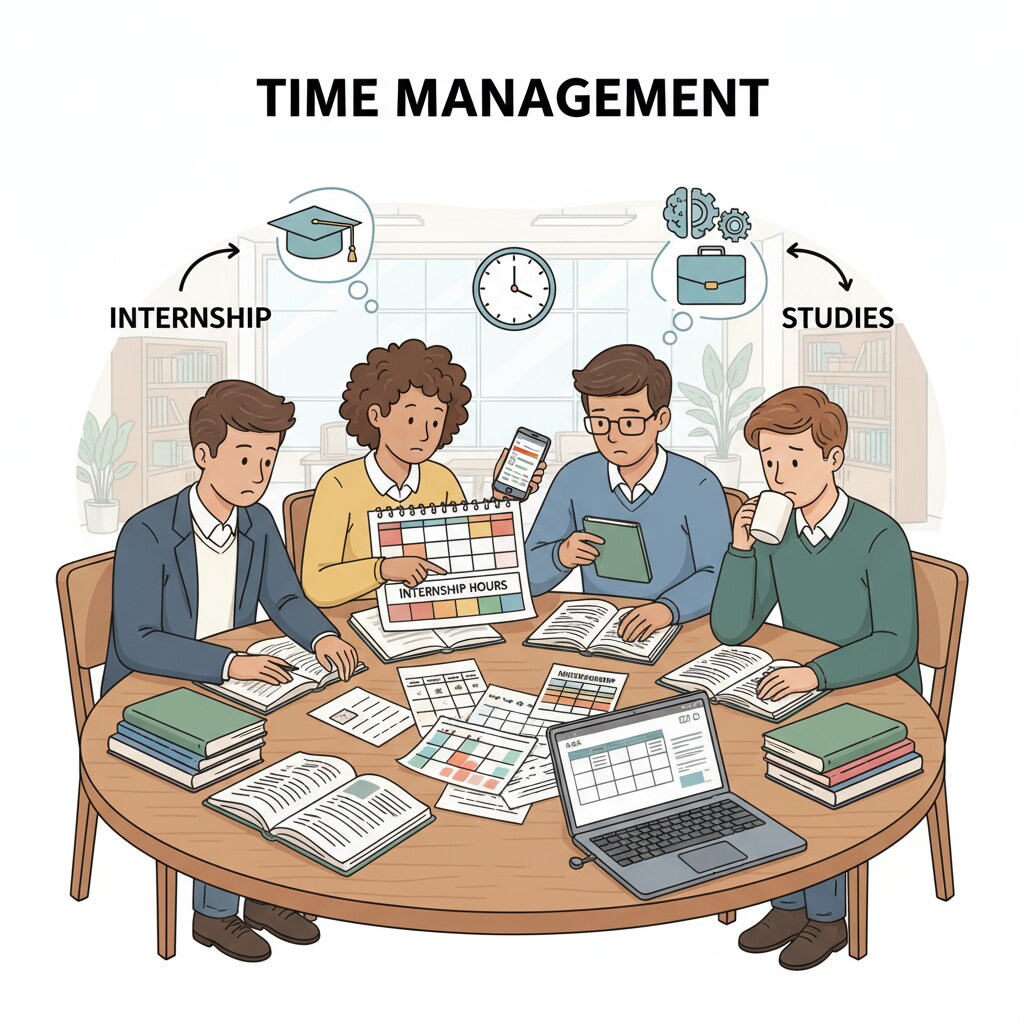 Aeronautical maintenance students attempting to balance internship workload and study time through effective time management.