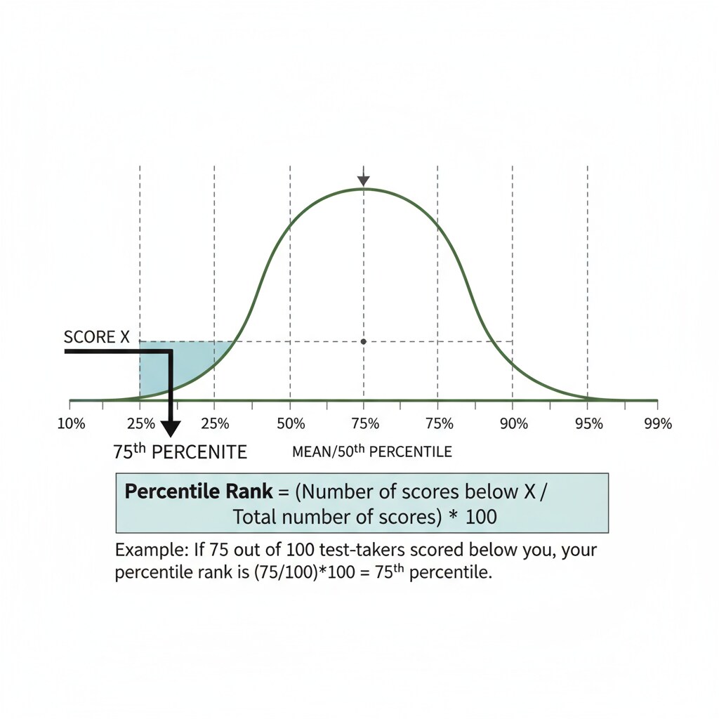 A visual representation of how percentile rankings are calculated. It shows a bell curve with marks indicating different percentile ranks. Lines are drawn to show how a particular score corresponds to a specific percentile rank. Visual explanation of percentile rankings calculation for STAR test results