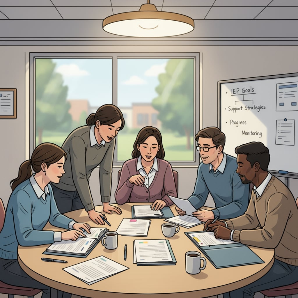 Special education teaching assistants studying IEP files to overcome reading comprehension difficulties