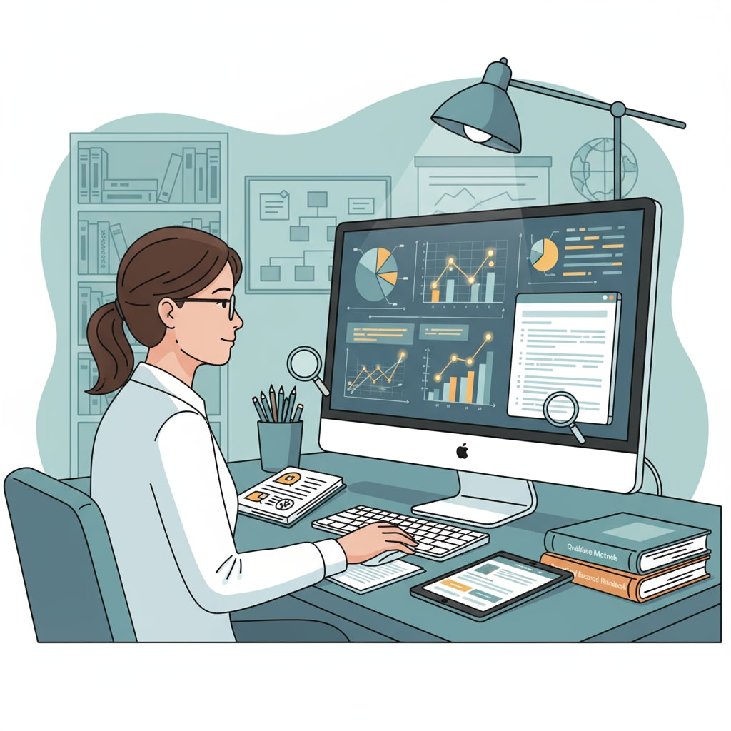 A researcher analyzing data for educational research, relevant to the discussion on the differences between research and evaluation in K12 education.