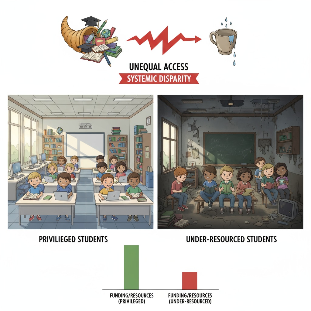 A graph presenting the unequal distribution of educational resources among different student groups, emphasizing the issue in the education system. Graph showing the misallocation of resources in the education system related to class stratification and student engagement.