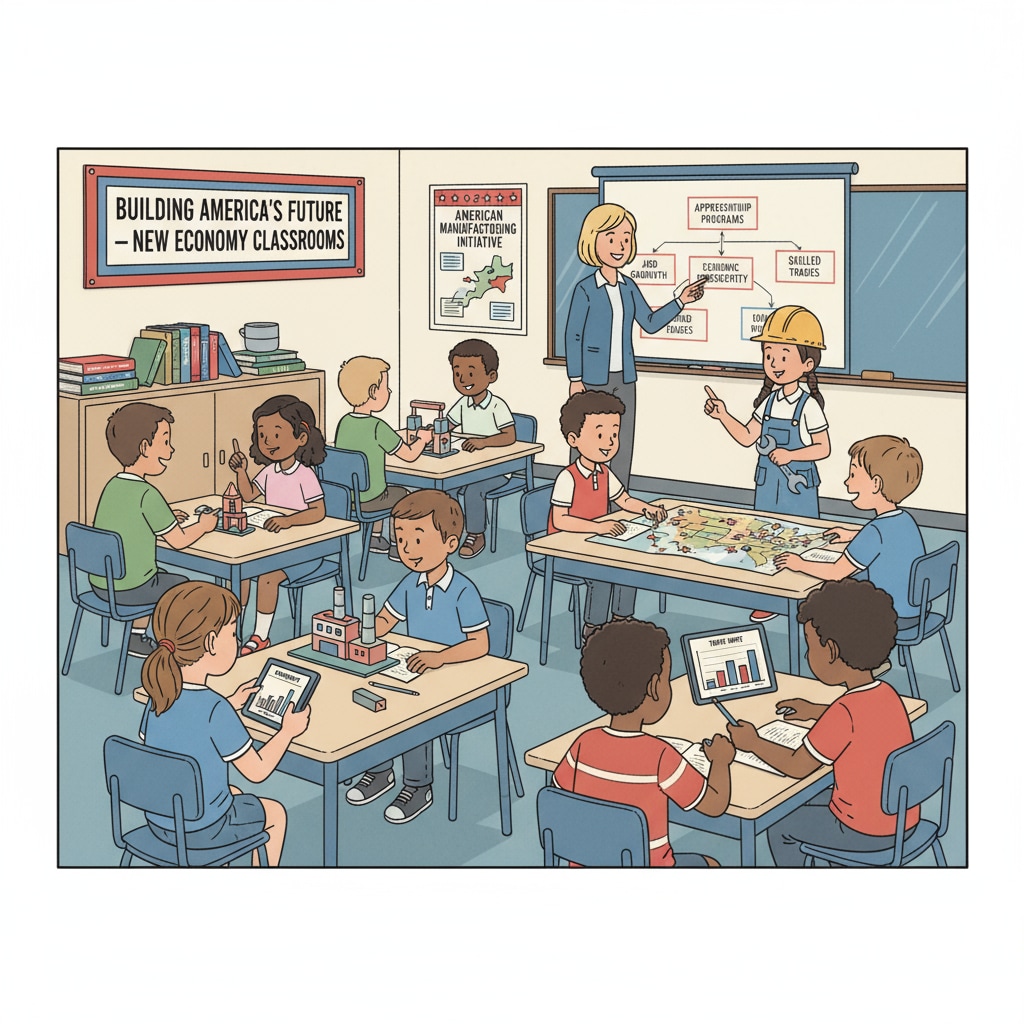 A classroom scene with students engaged in learning activities, representing the educational environment influenced by Trump administration reforms. Classroom scene influenced by Trump administration education reforms and the Department of Education policies