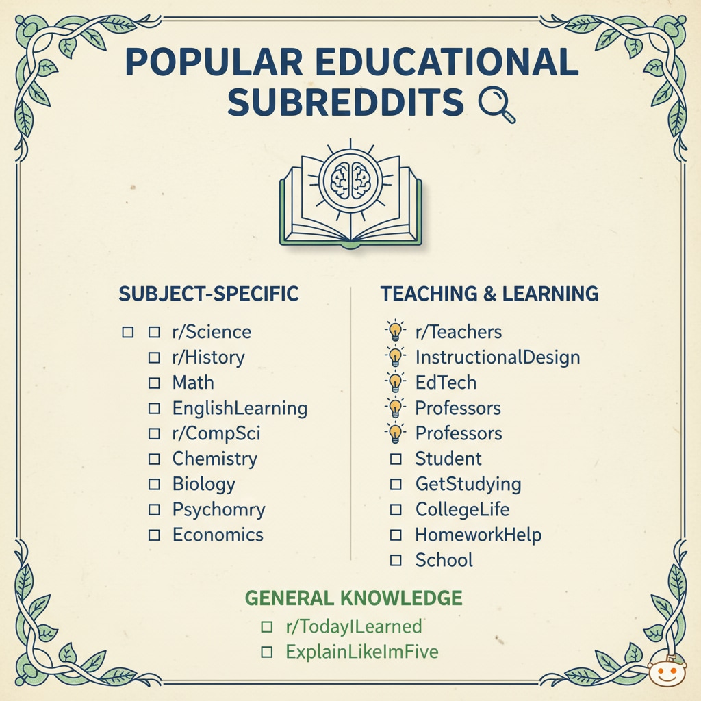 A list of popular educational subreddits on Reddit, including those for various subjects and teaching-related topics. List of educational subreddits on Reddit