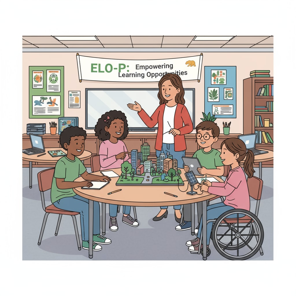 Students collaborating on an ELO-P funded project in California education related to education funding