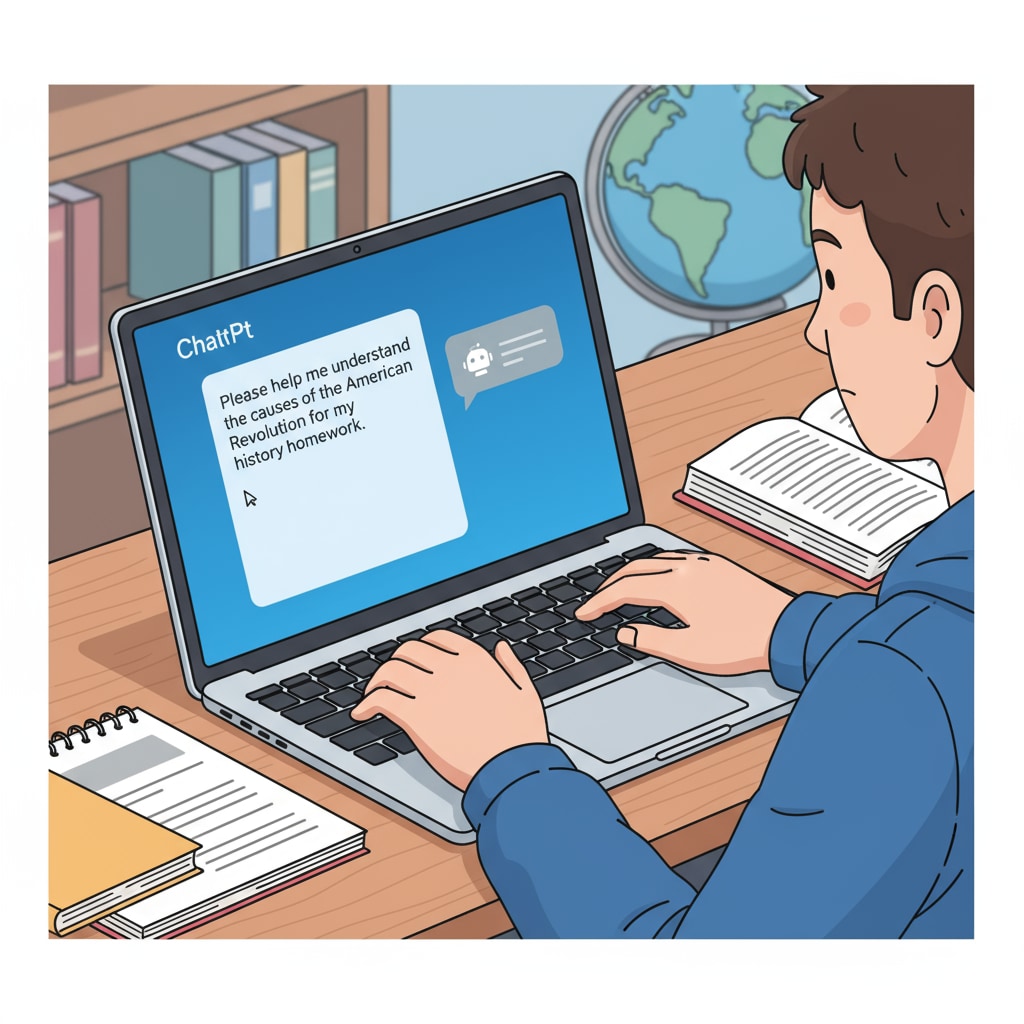 A close-up view of a student typing a homework question into a ChatGPT window on a laptop screen. Student typing homework question into ChatGPT