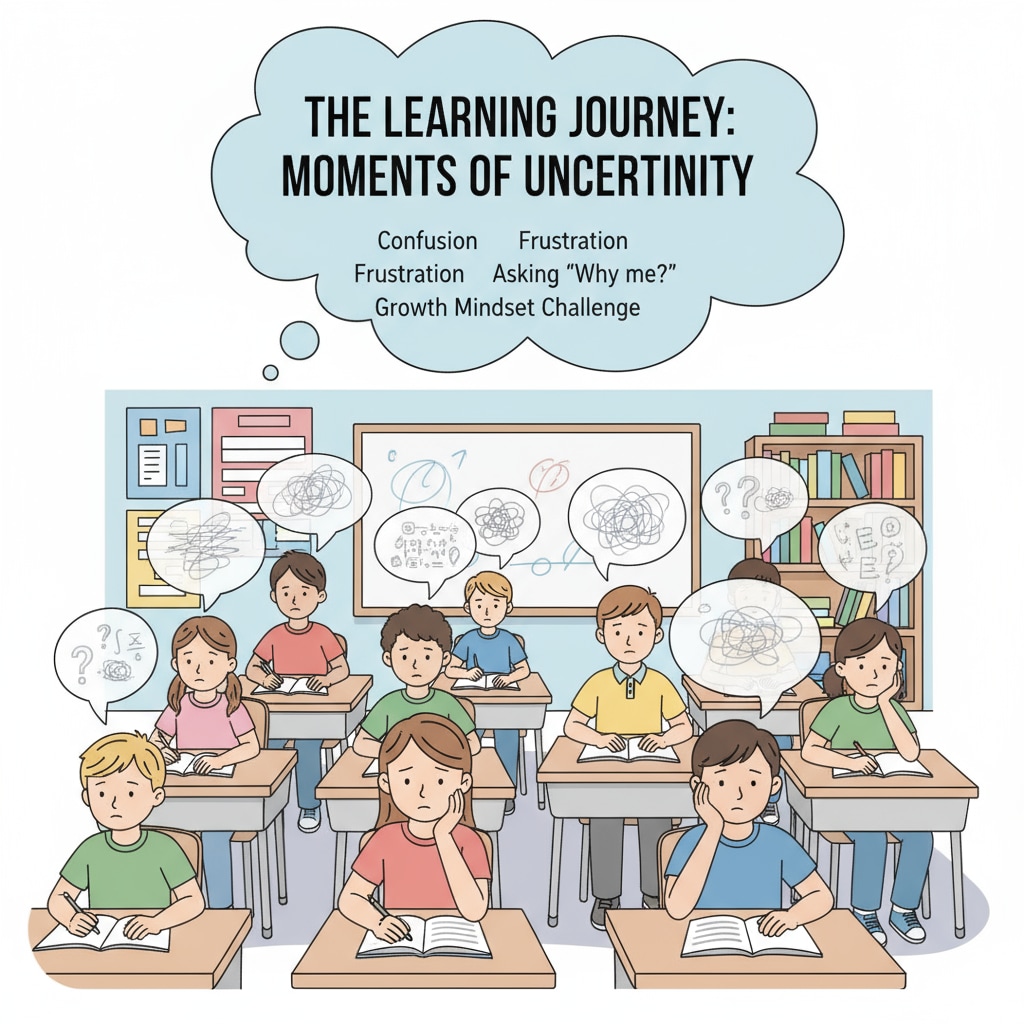 A group of K12 students sitting in a classroom, looking pensive, which shows their possible state of self-doubt during the learning process. K12 students showing signs of self-doubt related to intellectual disabilities and learning abilities