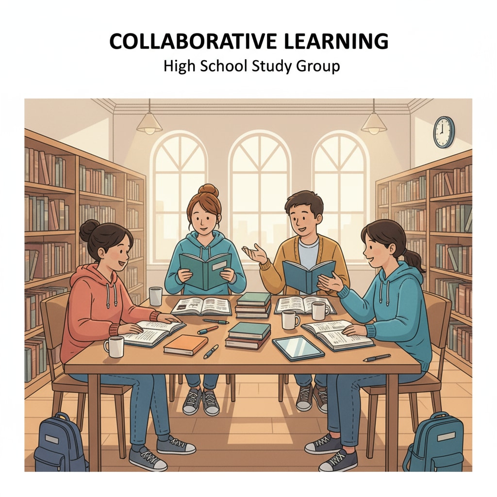 High school students sharing study skills in the library for better academic achievements