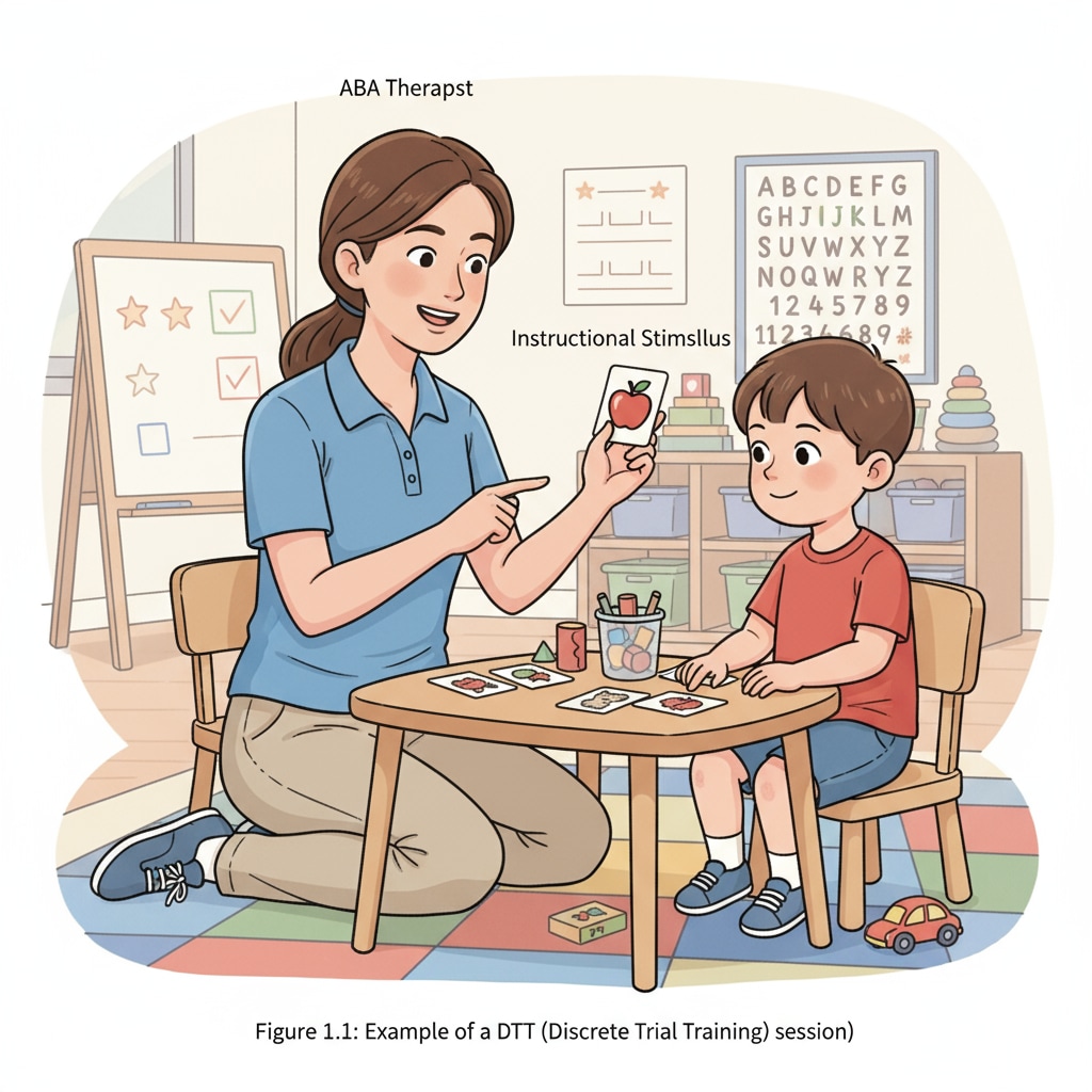 An ABA therapist interacting with a child, related to the career transition of primary school art teachers to ABA therapy.